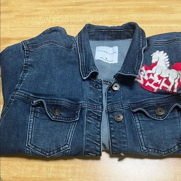 Medium Women Denim Jacket with Horse Patch ( WHT) logo - Picture 6 of 15